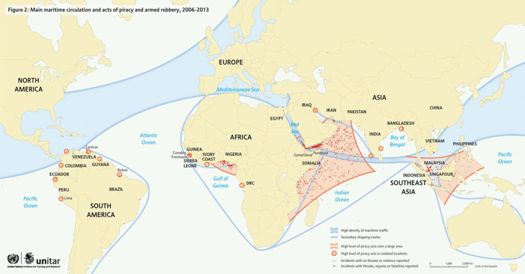 Mapa de la piratería marítima en el mundo (2013)