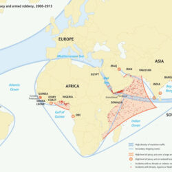 Mapa de la piratería marítima en el mundo (2013)