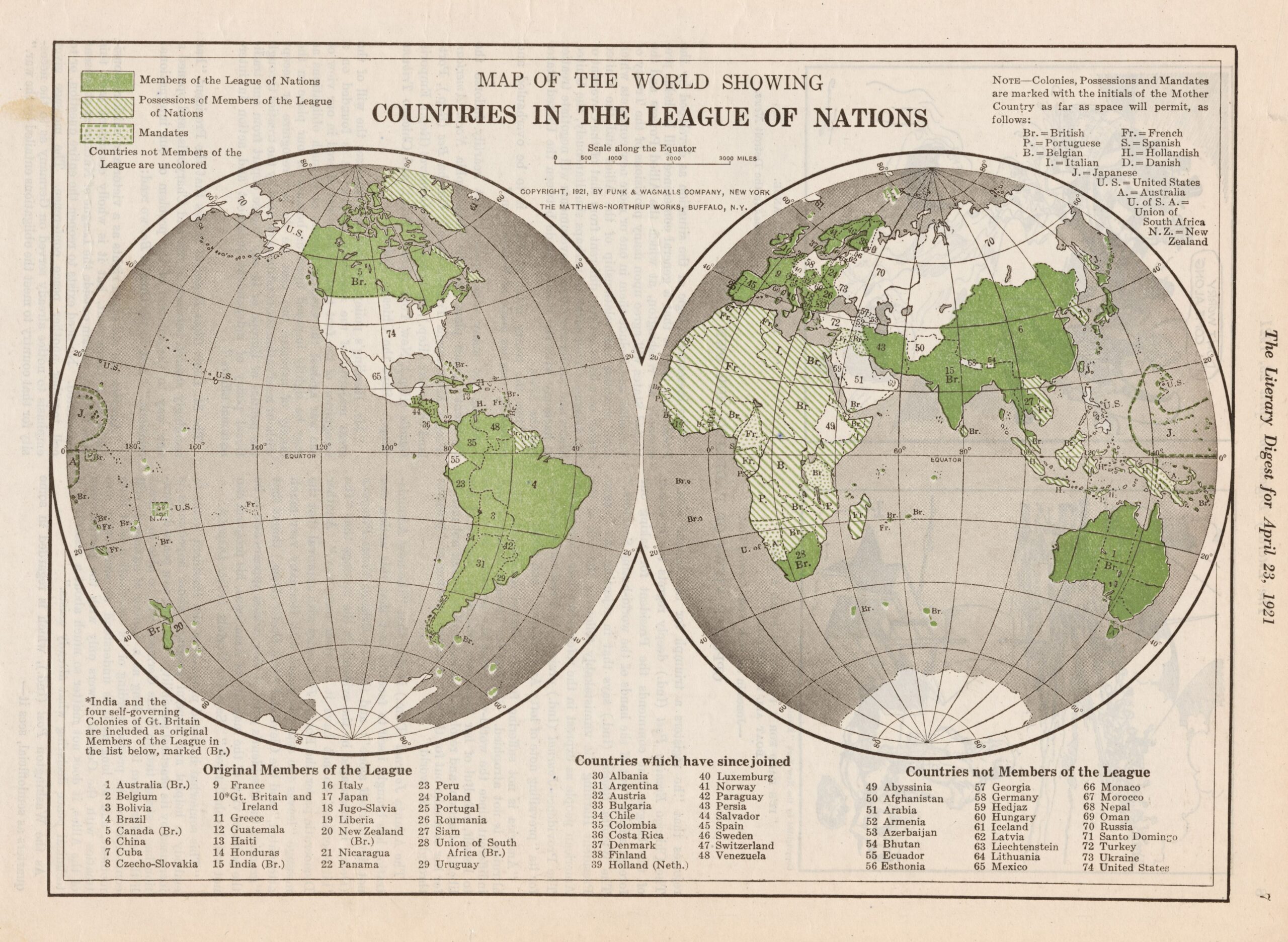 Los países de la Liga de las Naciones (1921)
