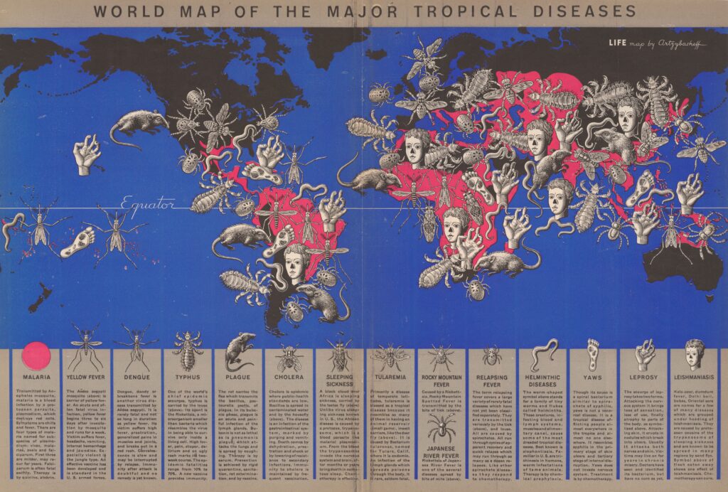 Mapamundi de las enfermedades tropicales (1944)
