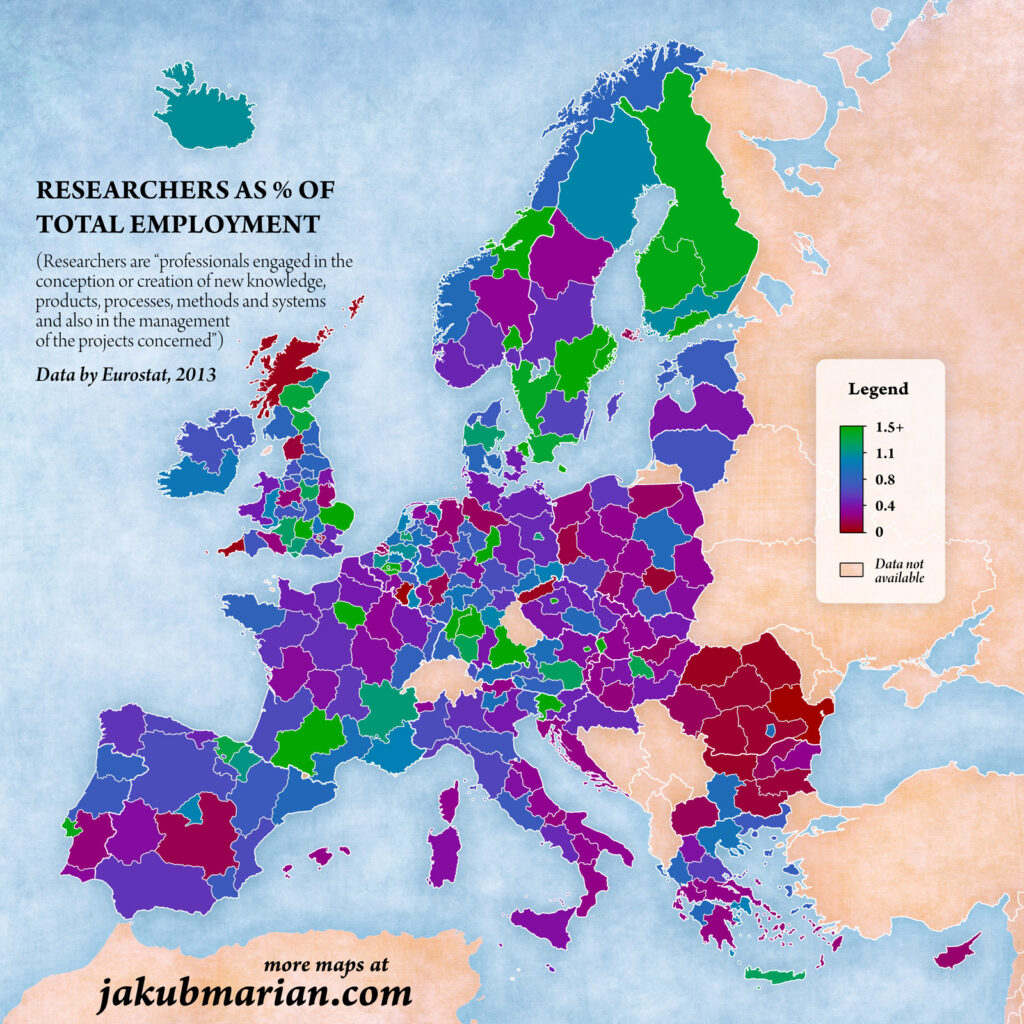 Mapa de la investigación en Europa (2013)