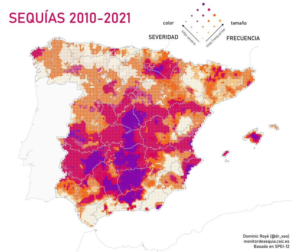 Mapa de sequías en la España peninsular y Baleares (2010 - 2021)