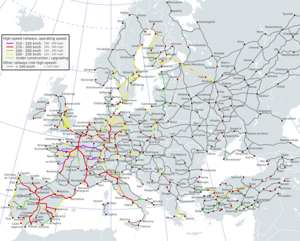 Red de trenes de alta velocidad de Europa (2023)