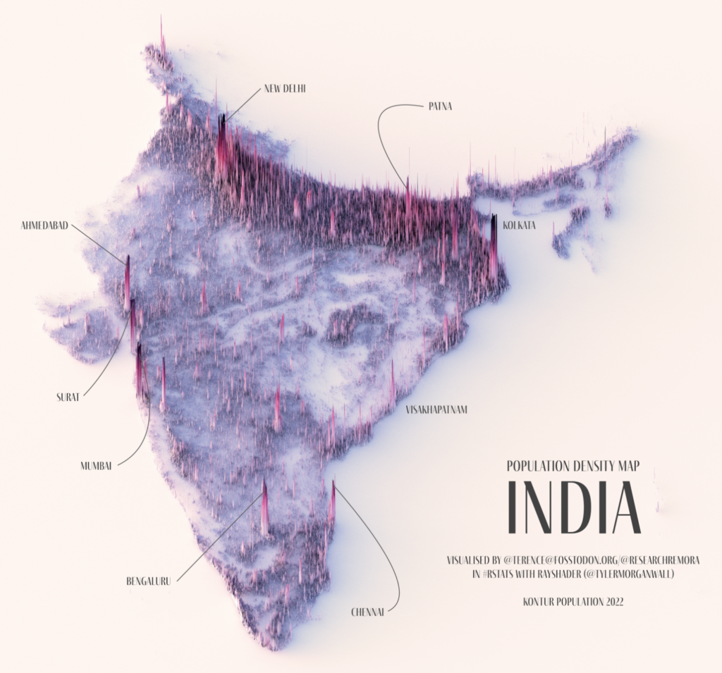 Densidad de población de India (2023)