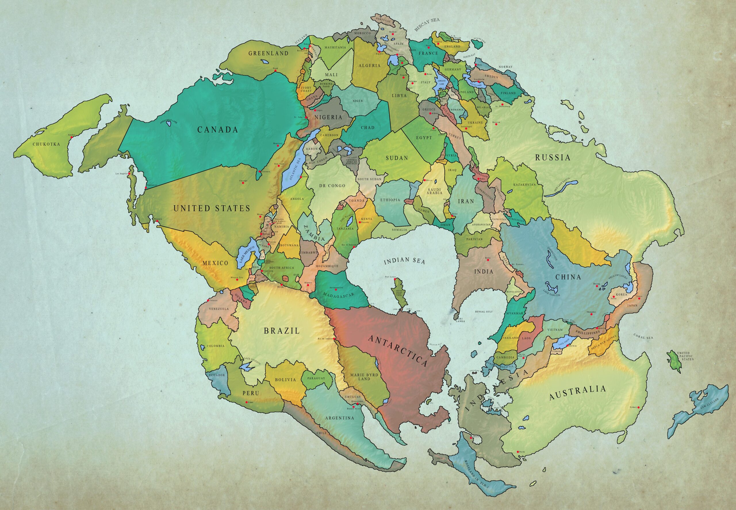 Mapa político de Pangea Última (2020)