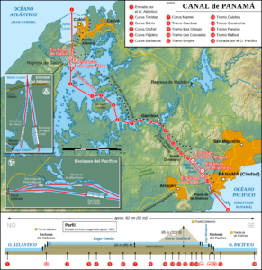 Mapa detallado del Canal de Panamá (2012)