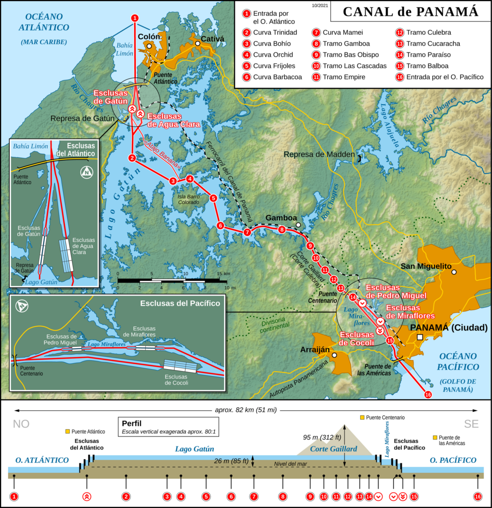 Mapa detallado del Canal de Panamá (2012)