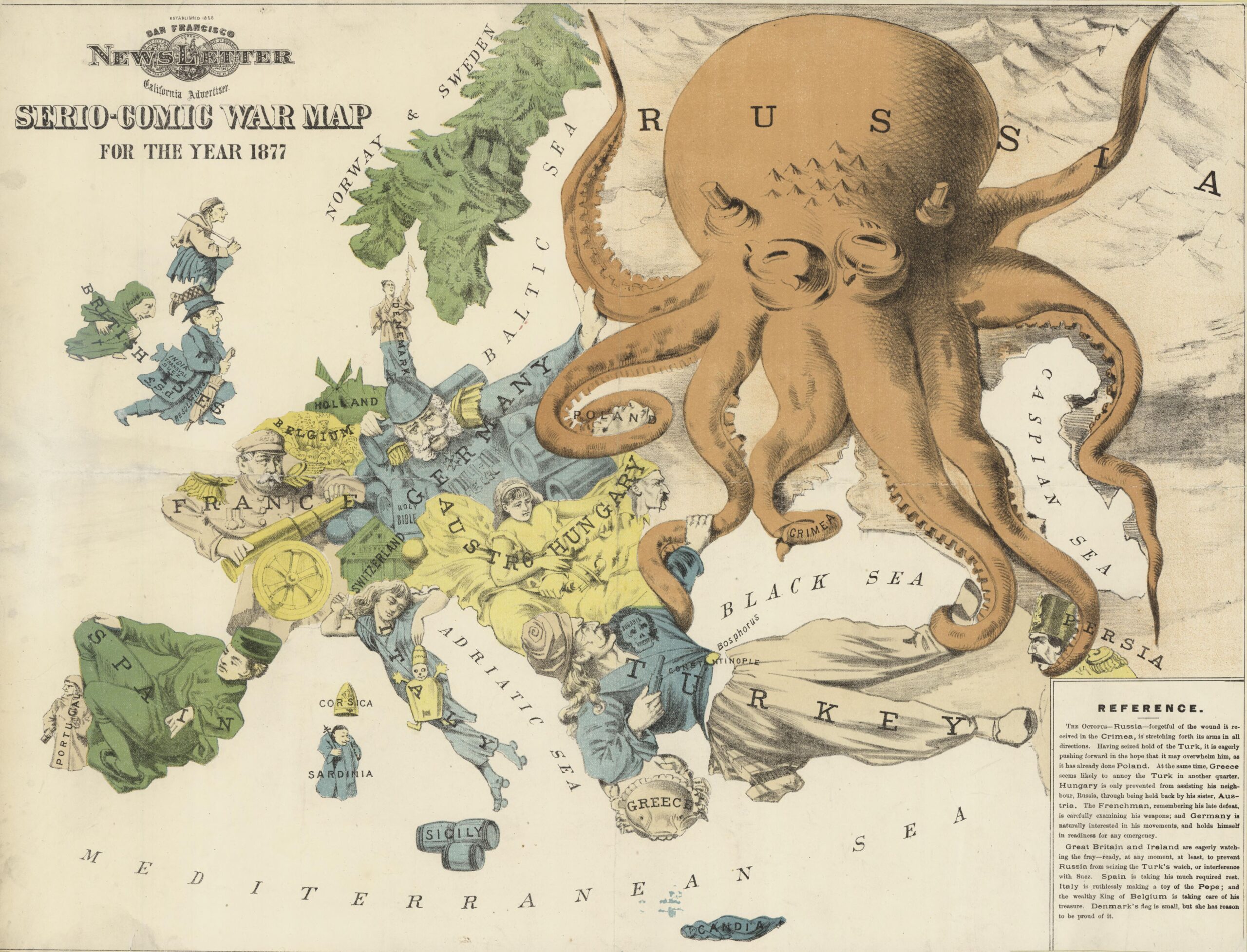 Mapa satírico de la guerra en Europa (1877)