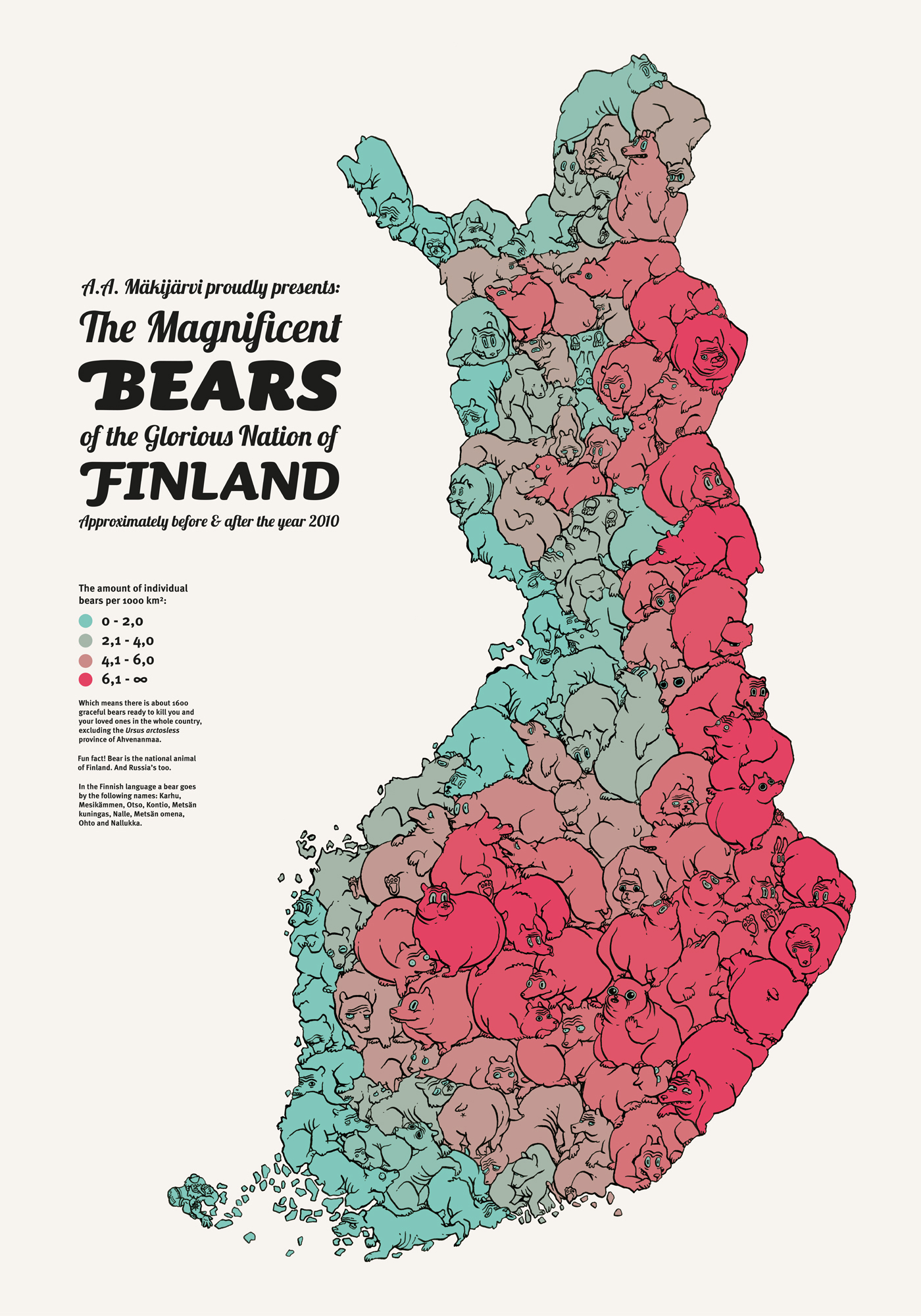 Densidad de osos en Finlandia (2015)