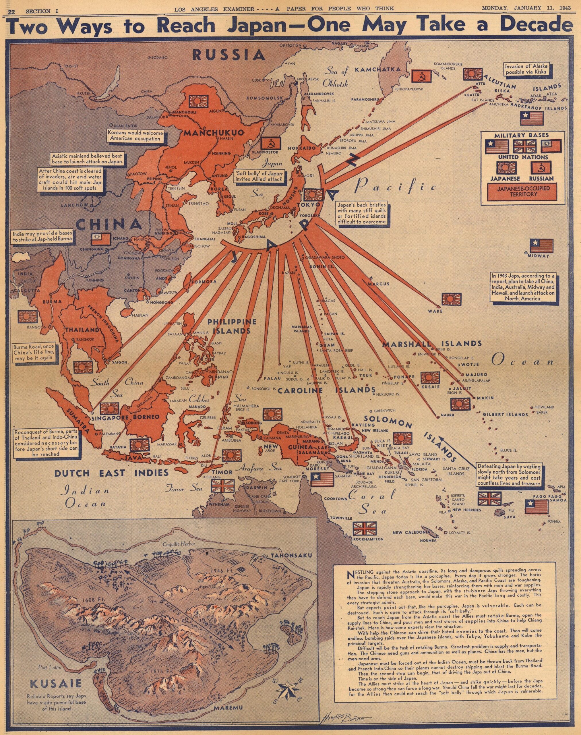 Dos maneras de llegar a Japón, una puede llevar una década (1943)