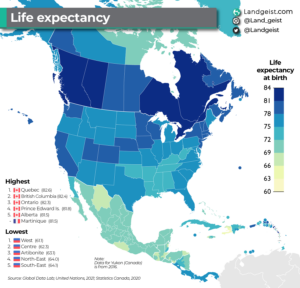 Life expectancy in North America (2023)