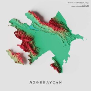 Mapa de relieve de Azerbaiyán, por Miguel Valenzuela (2021)