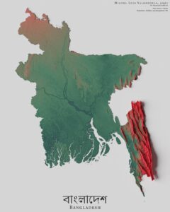 Mapa de relieve de Bangladés, por Miguel Valenzuela (2021)