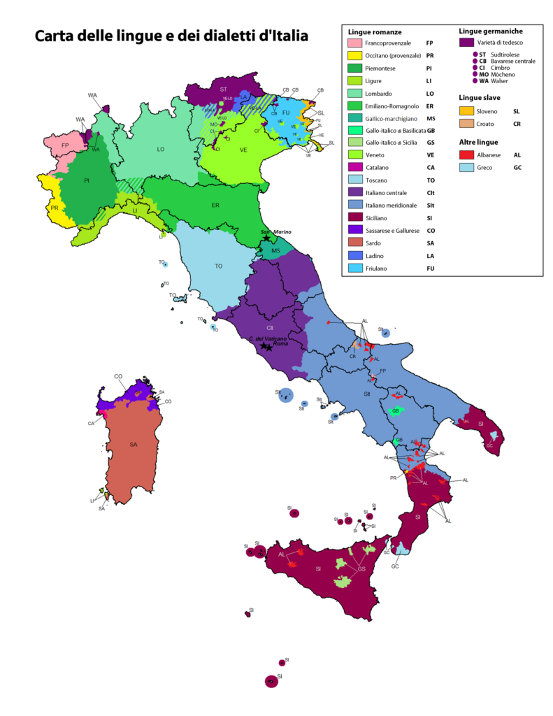 Mapa lingüístico de Italia (2011)