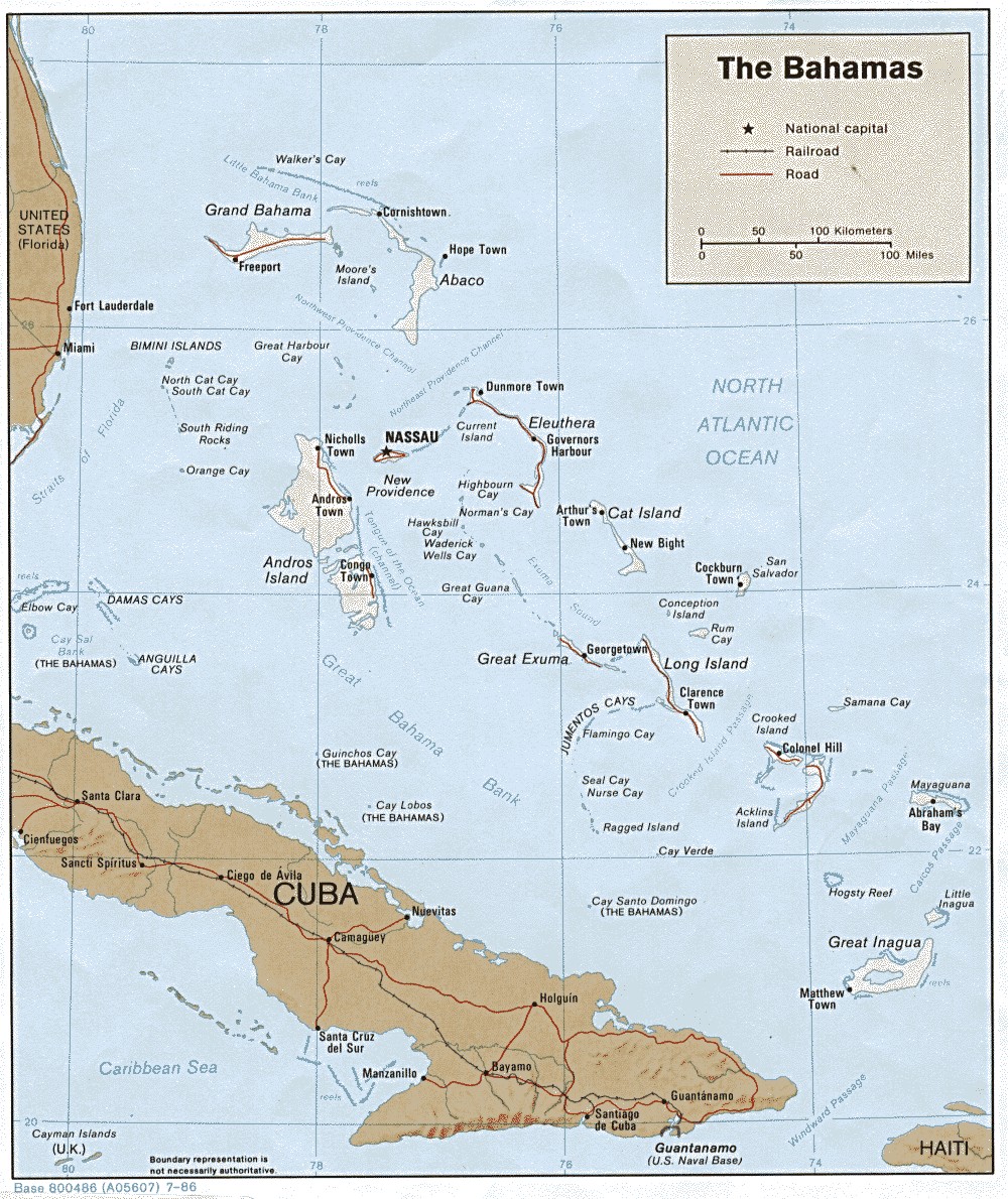 Mapa físico y político de Bahamas (1986) Mapa físico y político de Bahamas (1986)