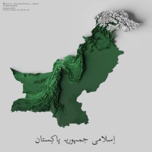 Mapa de relieve de Pakistán, por Miguel Valenzuela (2021)