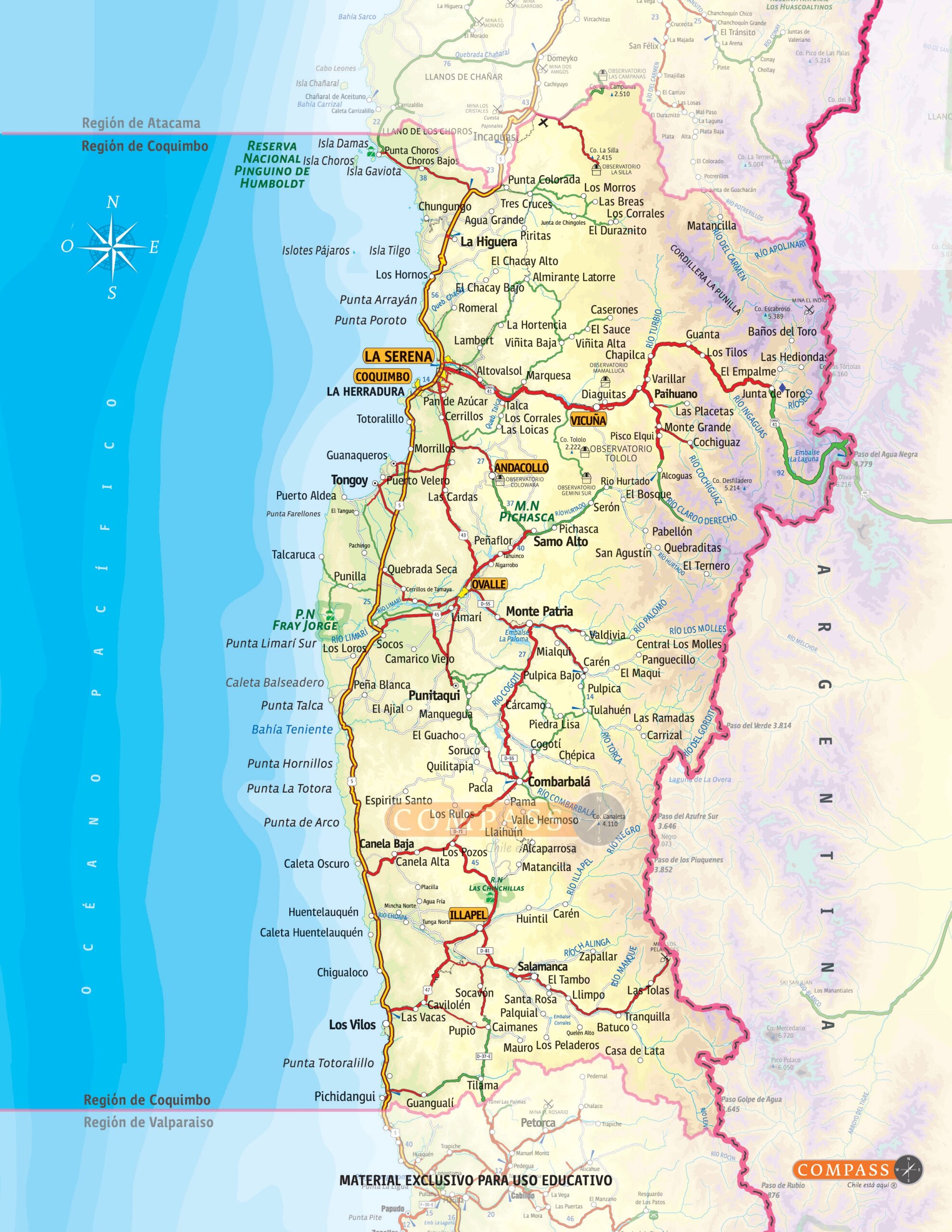 Mapa de la región de Coquimbo, Chile (2023)