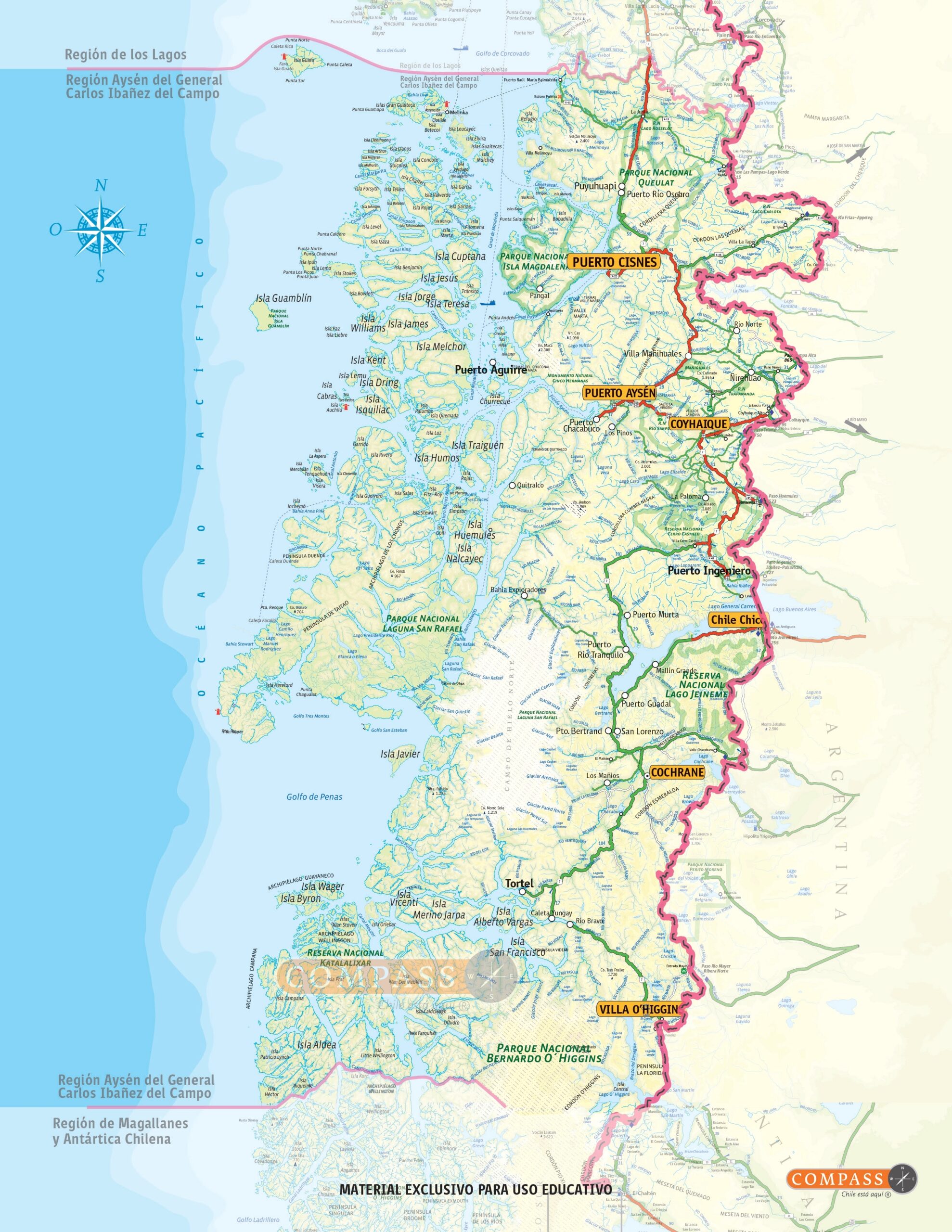Mapa de la región de Aysén, Chile (2023) Mapa de la región de Aysén, Chile (2023)