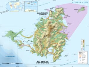 Mapa físico y político de la isla de San Martín (2009)
