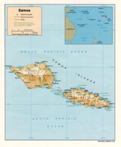 Mapa físico y político de Samoa (1998)