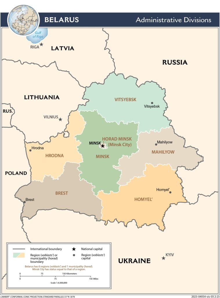 Mapa político de Bielorrusia (2023)