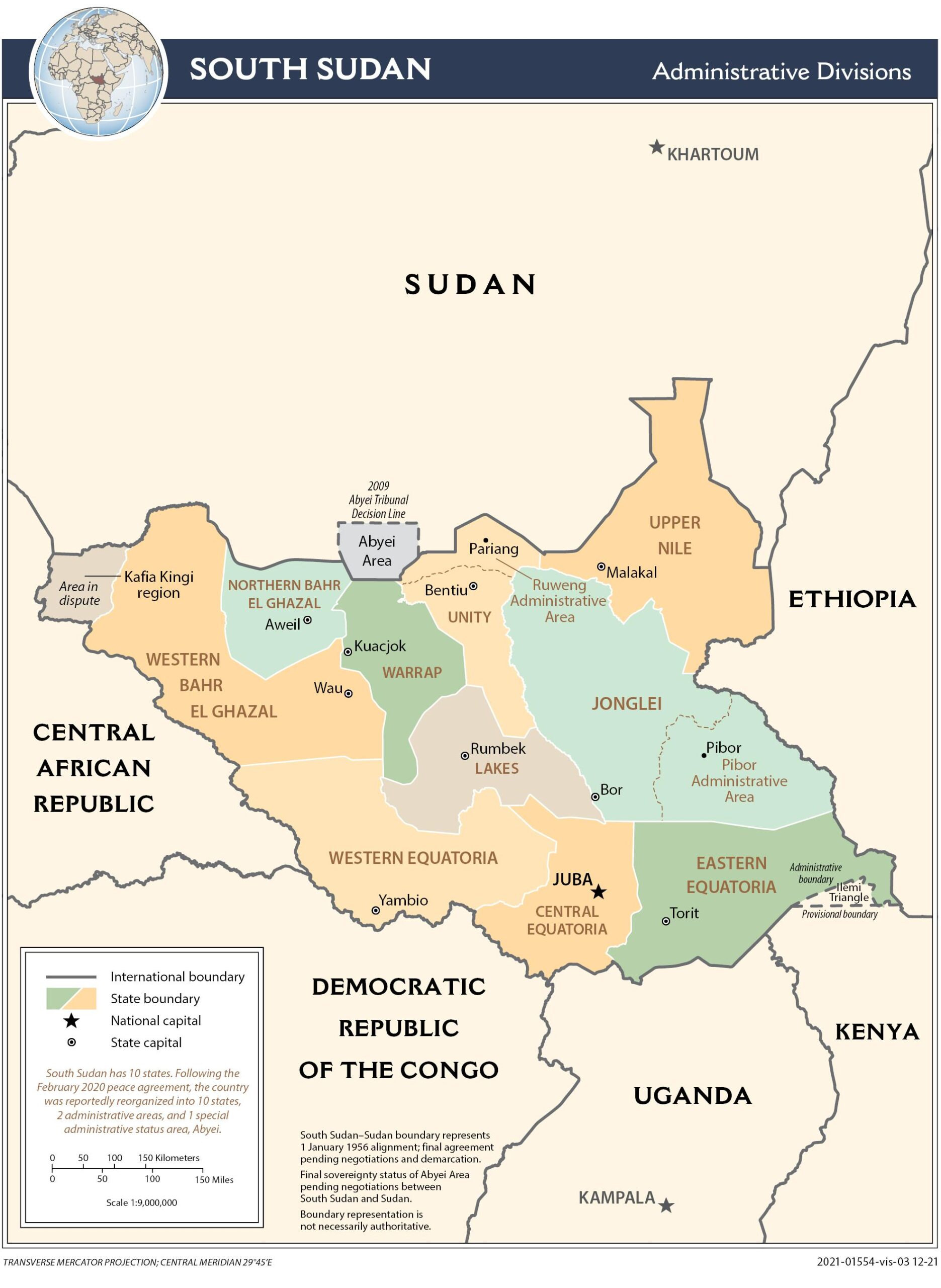 Mapa político de Sudán del Sur (2021)