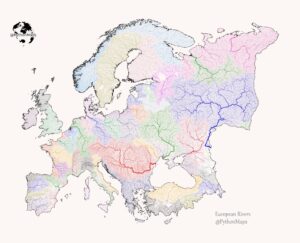 Mapa de las cuencas hidrográficas de Europa (2022)
