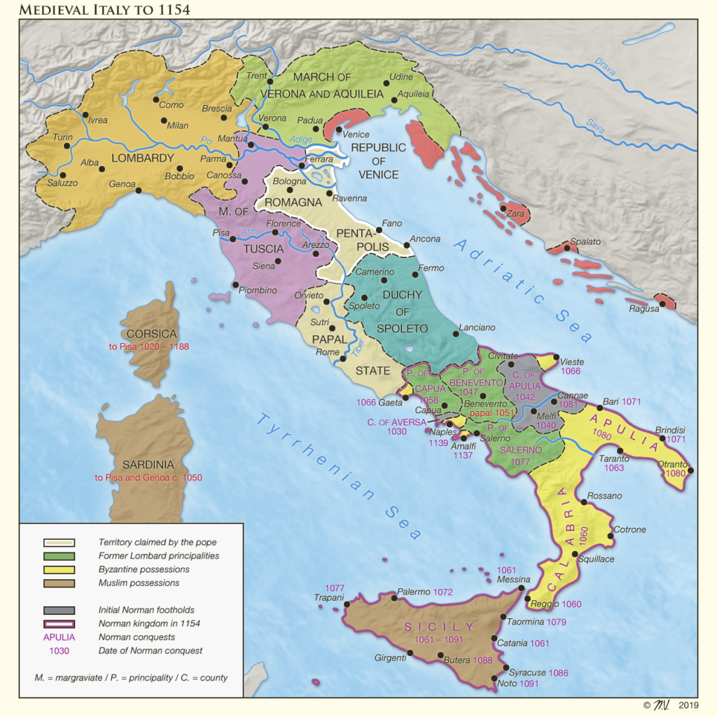 Mapa de la Italia medieval (1154)