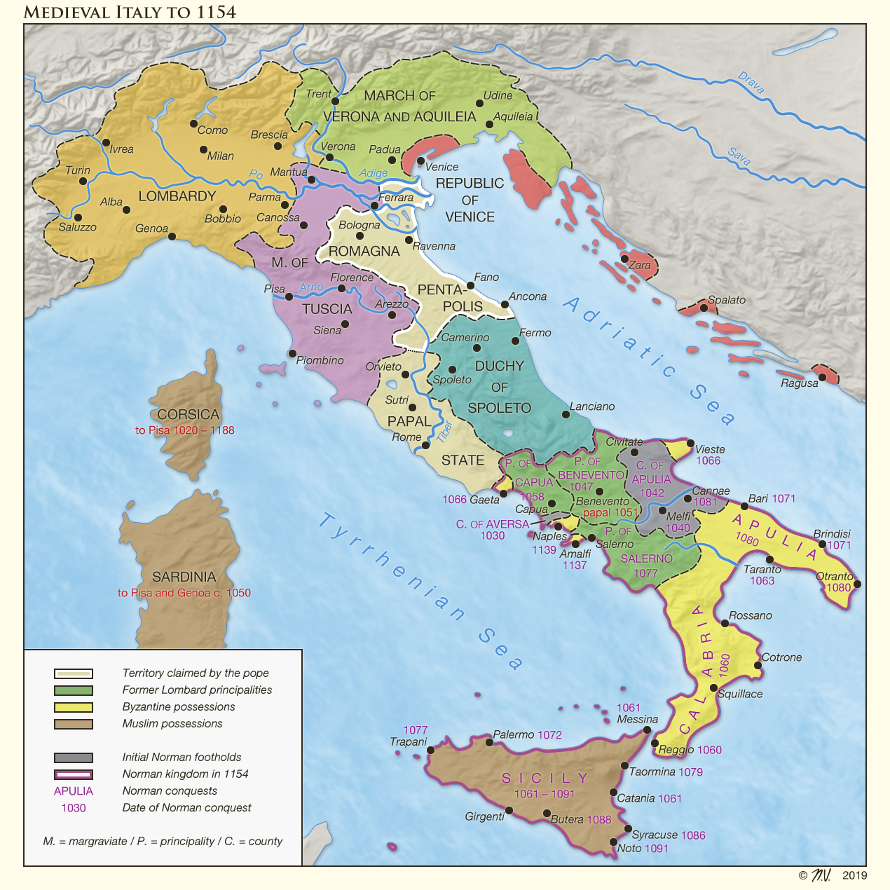 Map of medieval Italy (1154)