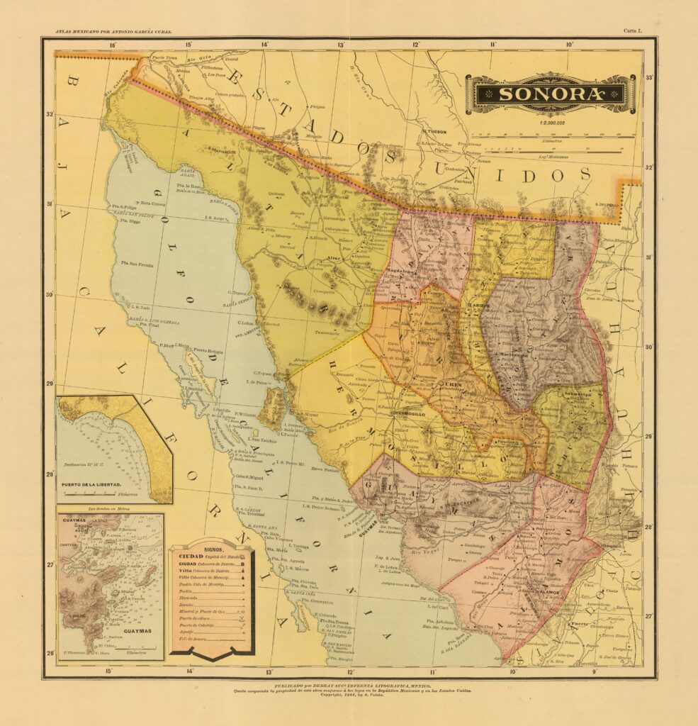 Mapa del estado de Sonora, México (1886)