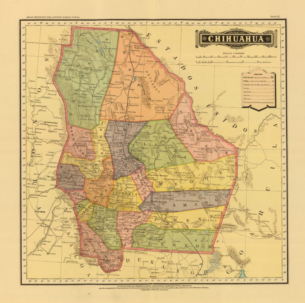 Map of the state of Chihuahua, Mexico (1886)