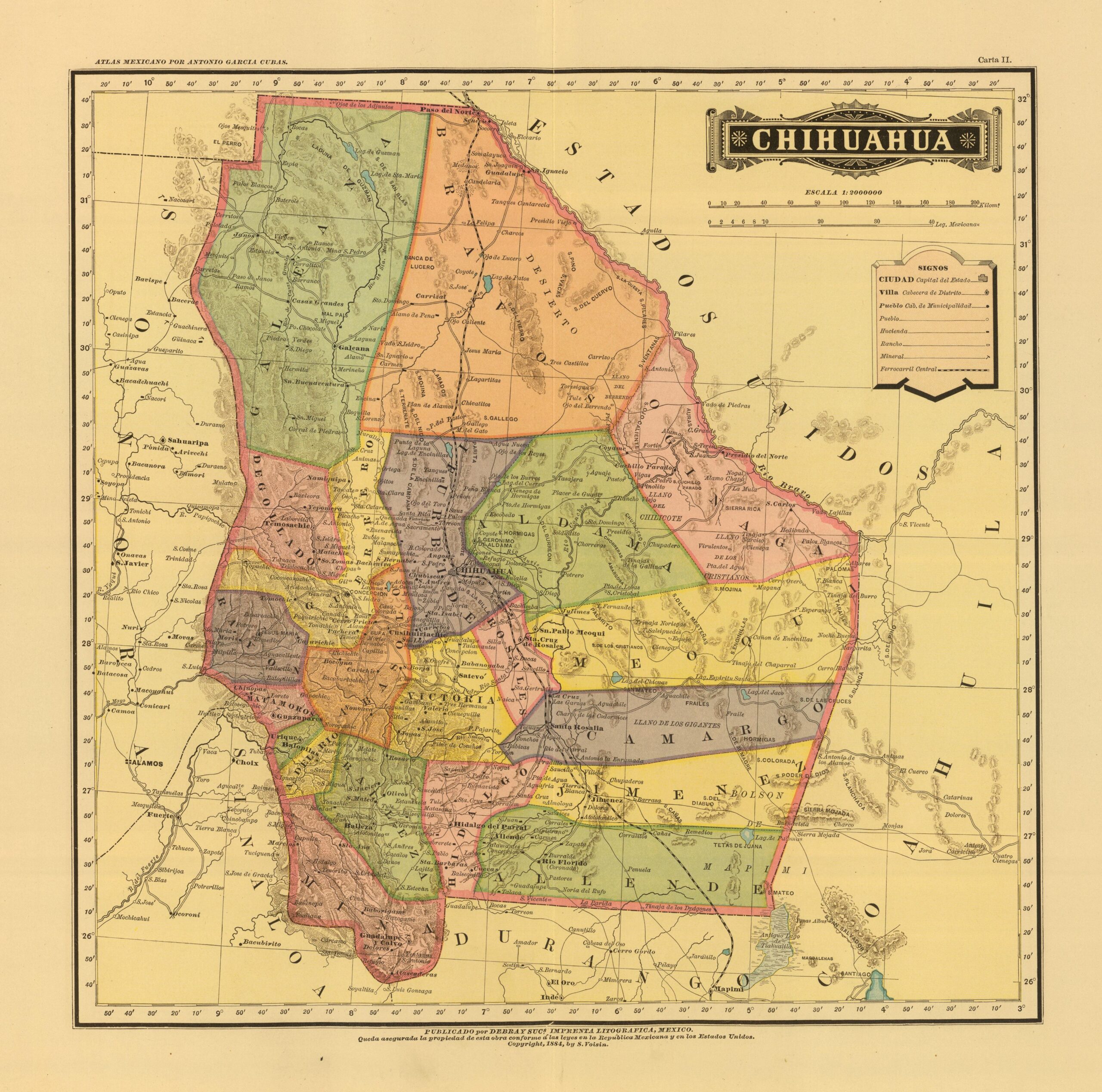 Mapa del estado de Chihuahua, México (1886)