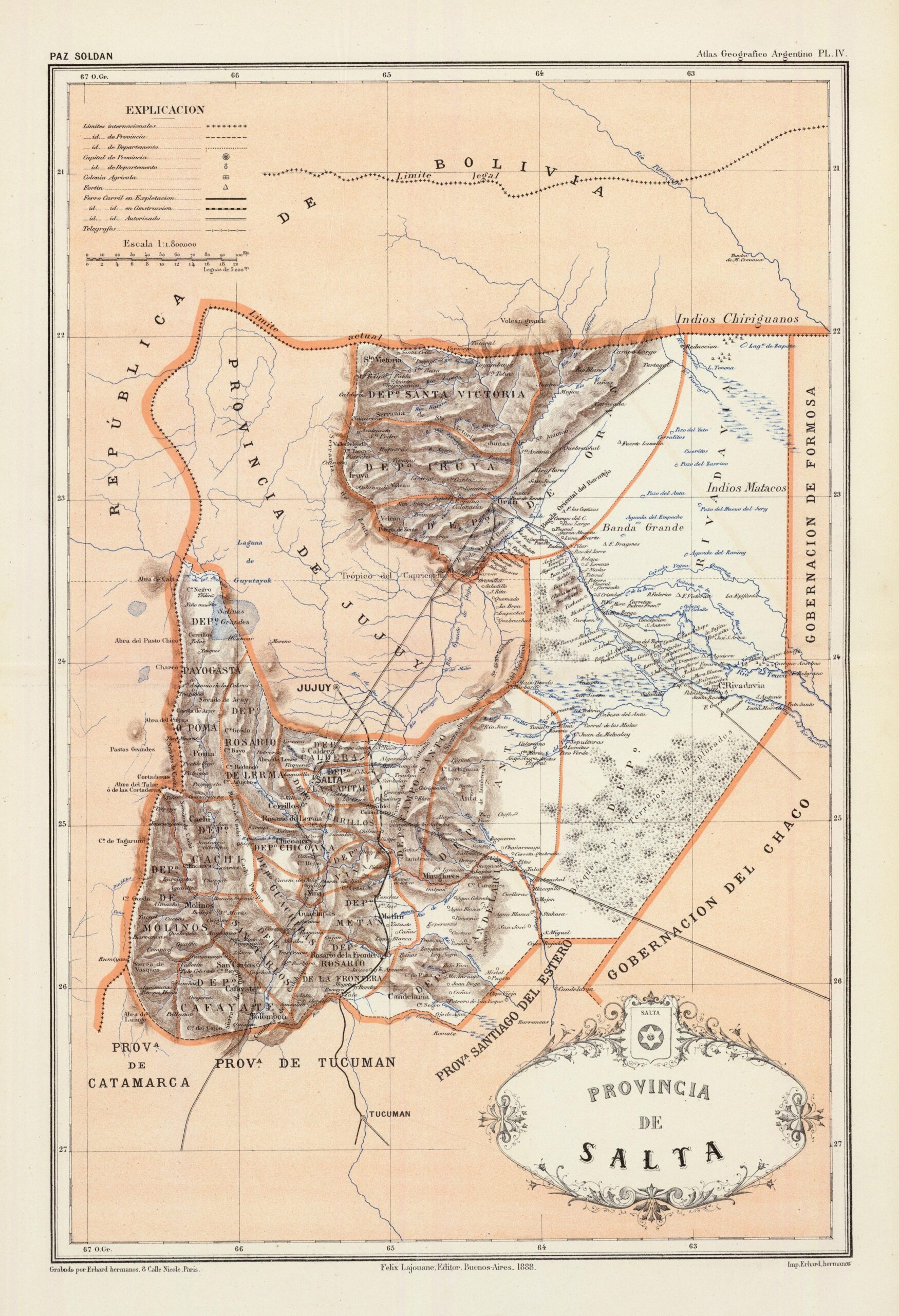 Mapa de la provincia de Salta, Argentina (1888)