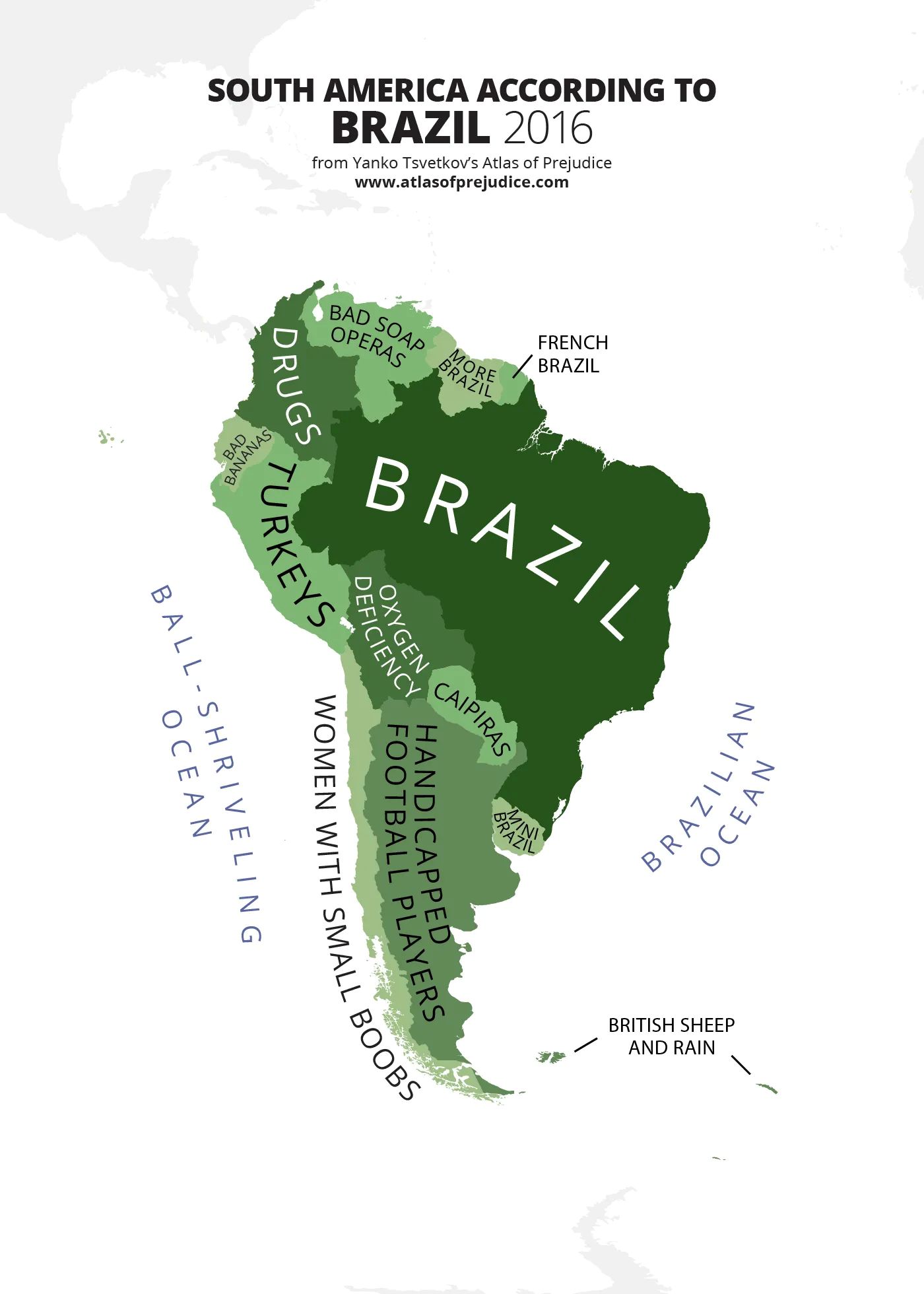Mapa de Sudamérica según los brasileños (2016)