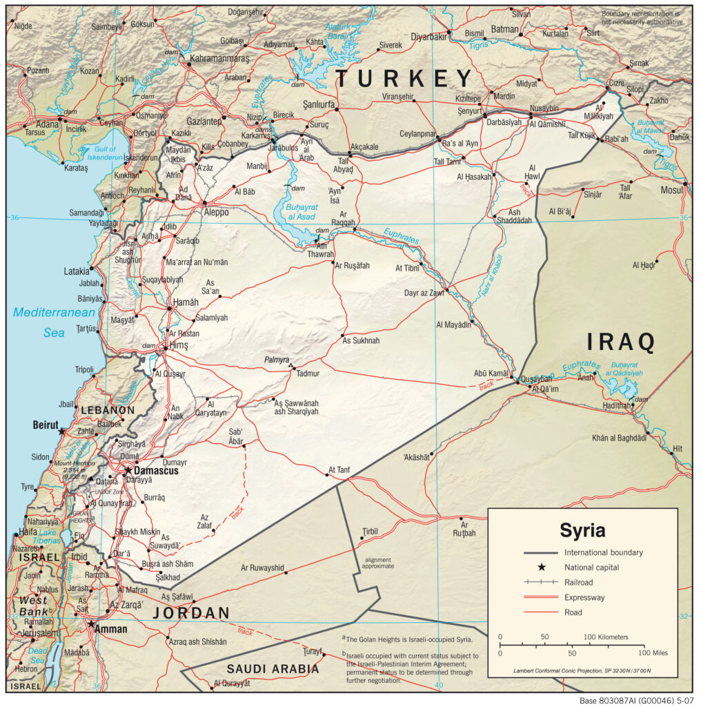 Physical and political map of Syria (2007)